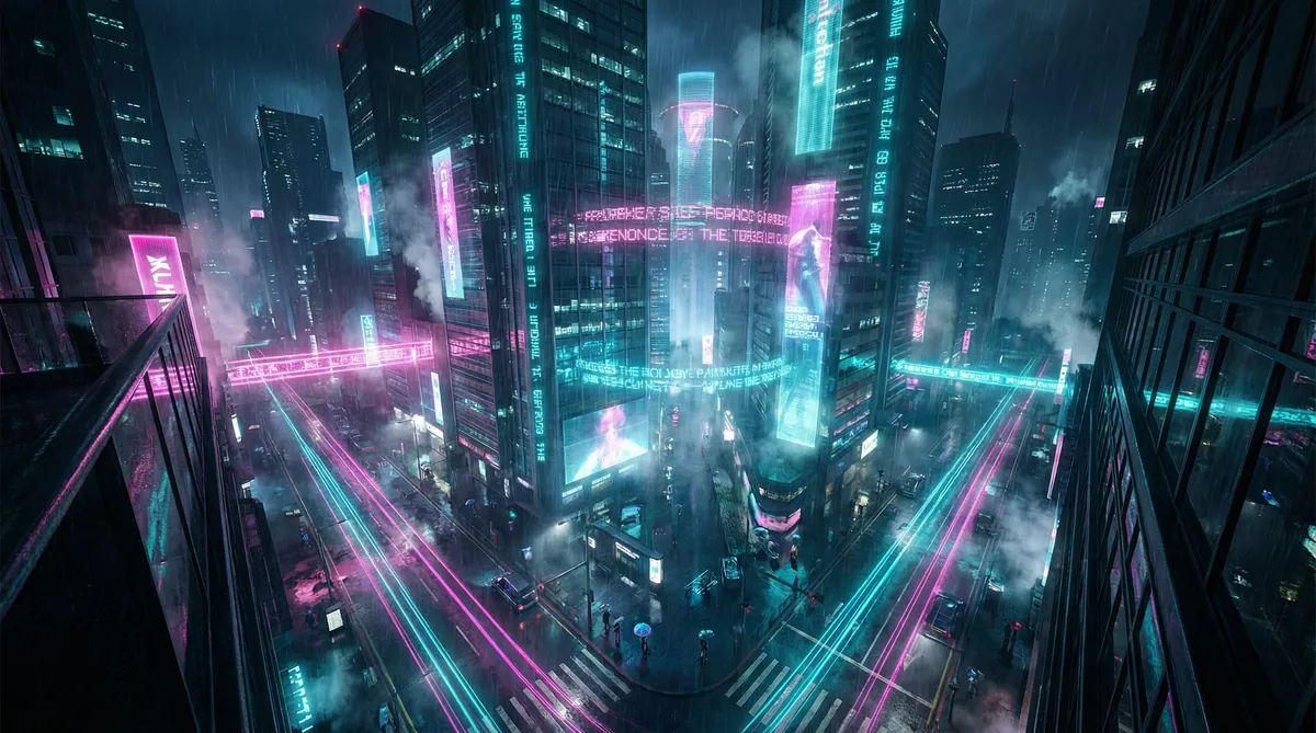 麻花影视 竖屏短剧平台首页背景 - 赛博朋克都市夜景